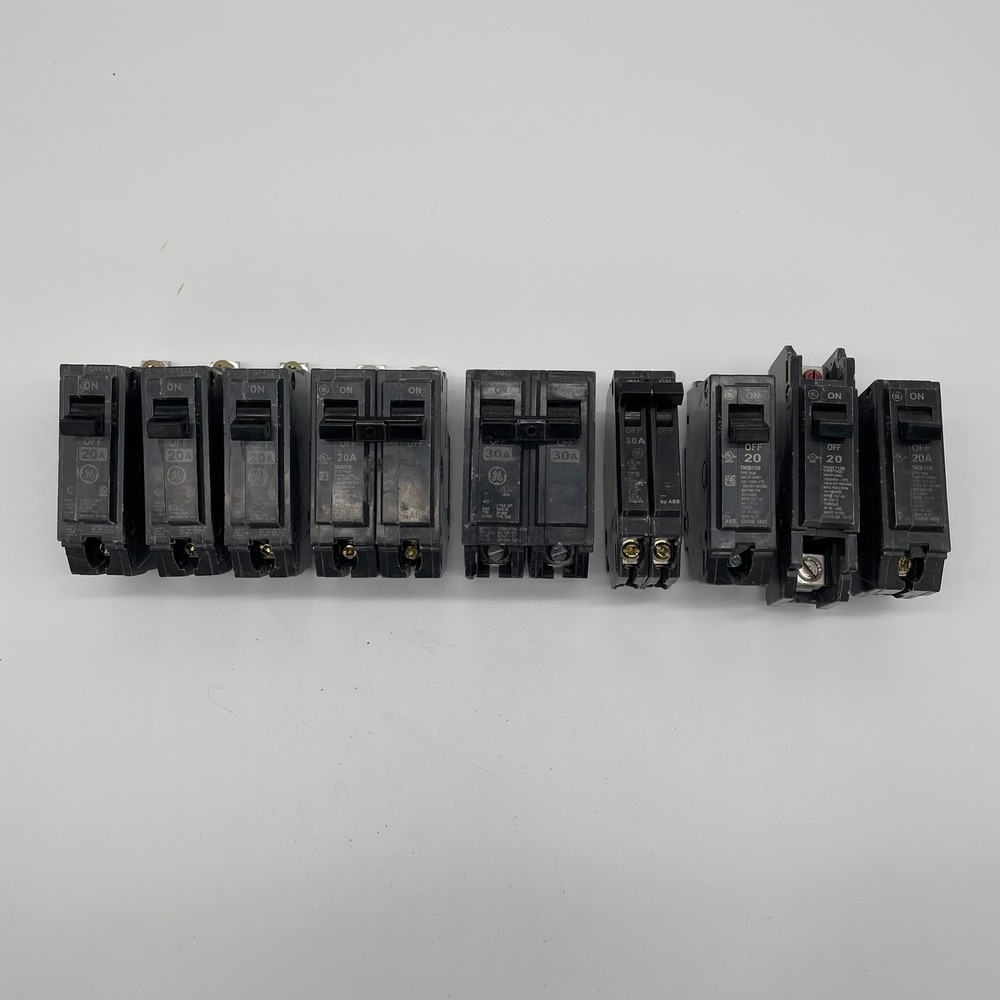 Lot of 9 GE ABB Circuit Breakers THQB THQP 20A 30A 1-Pole 2-Pole Bolt-On Plug-In